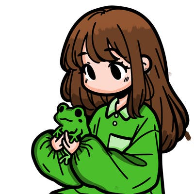 girl with long hair and a oversized shirt. and she is holding a frog