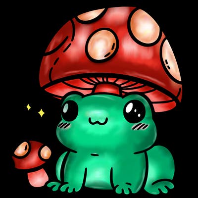 a cute frog with a mushroom hat
