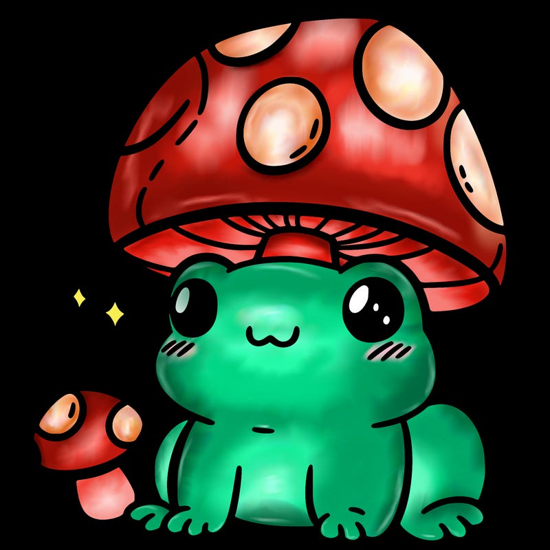 a cute frog with a mushroom hat