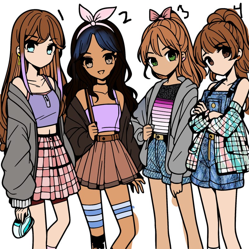teen manga girls group of 4