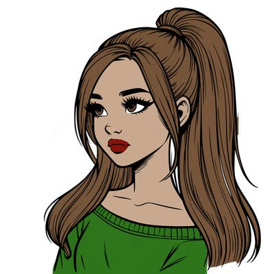 realistic girl with a high ponytail