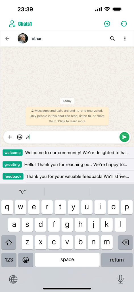 Clonapp Messenger - WA Web - Clonapp Messenger chat interface featuring quick reply templates for efficient messaging.