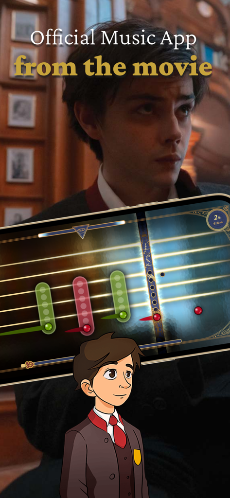 Official Magic Flute movie game showing music rhythm gameplay on a smartphone screen