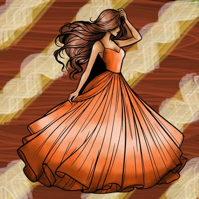 realistic woman with dress flowing in the wind