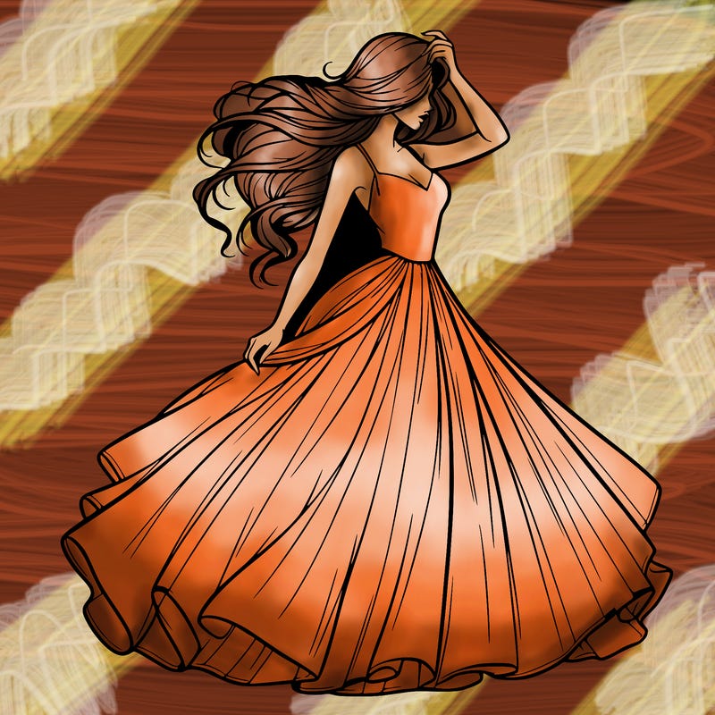 realistic woman with dress flowing in the wind