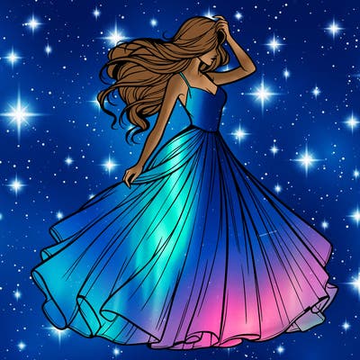 realistic woman with dress flowing in the wind