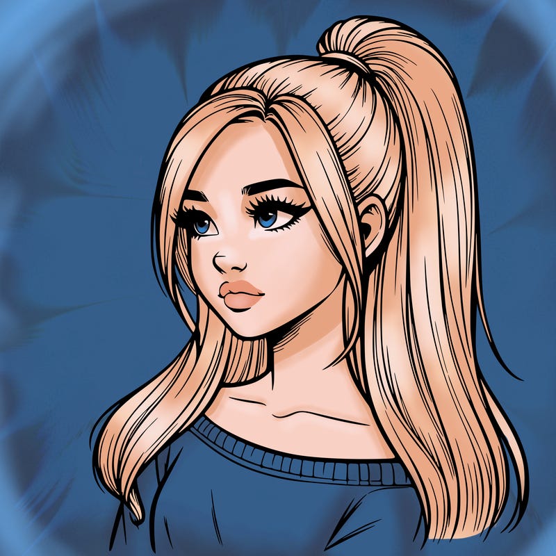 realistic girl with a high ponytail