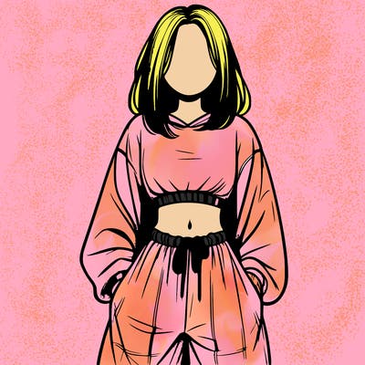 realistic girl faceless with baggy pants and a crop top