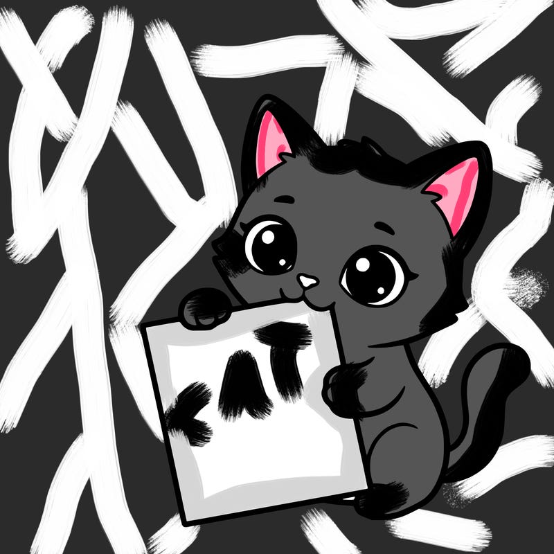 a small cat with a blank sheet of paper in its hand. the cat is sooooooo cute!