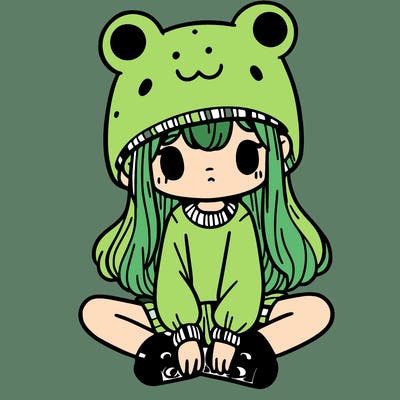 a girl wearing a frog hat and some frog socks