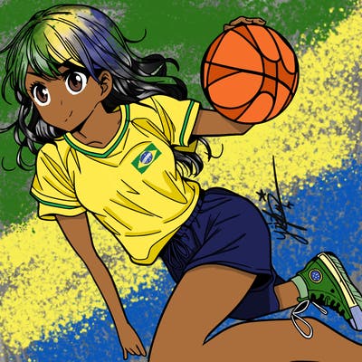 teen manga girl playing basketball