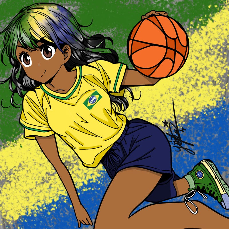 teen manga girl playing basketball