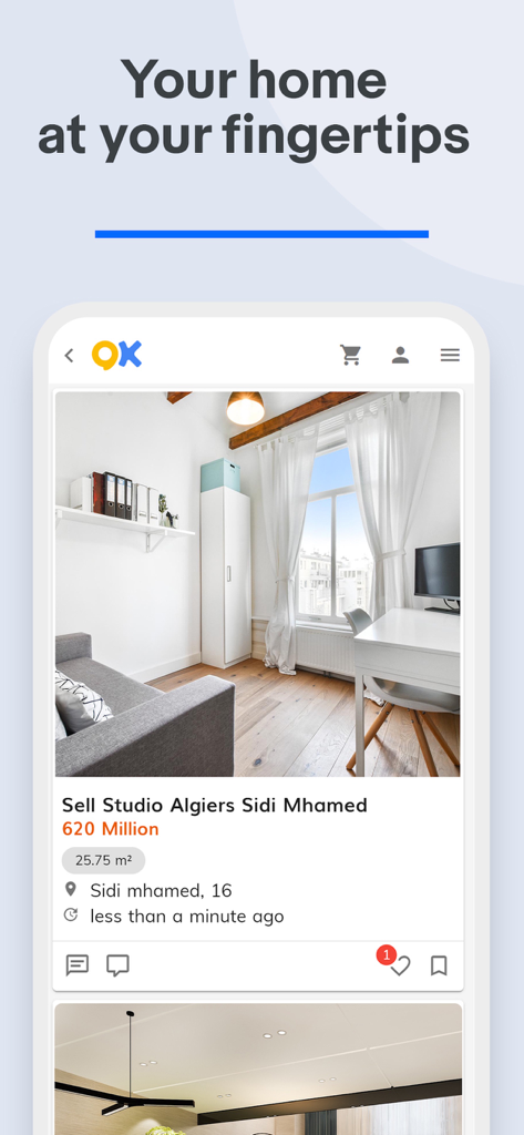 Ouedkniss - Écran de l'application mobile Ouedkniss montrant une annonce immobilière pour un appartement à Alger