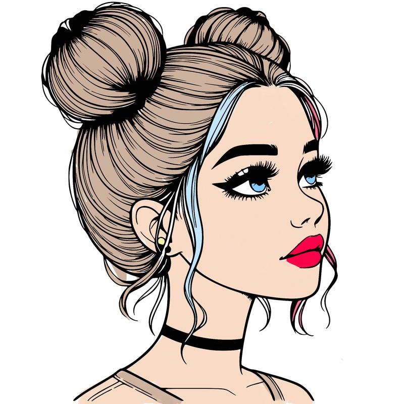 realistic girl with buns on the top of her head