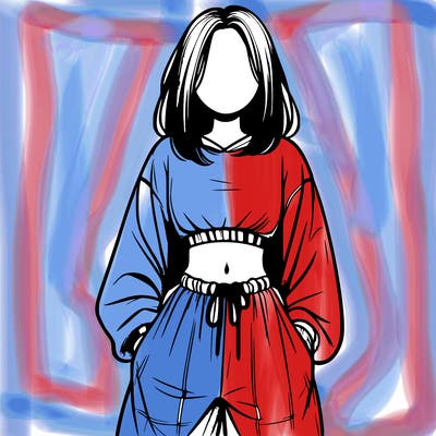 realistic girl faceless with baggy pants and a crop top