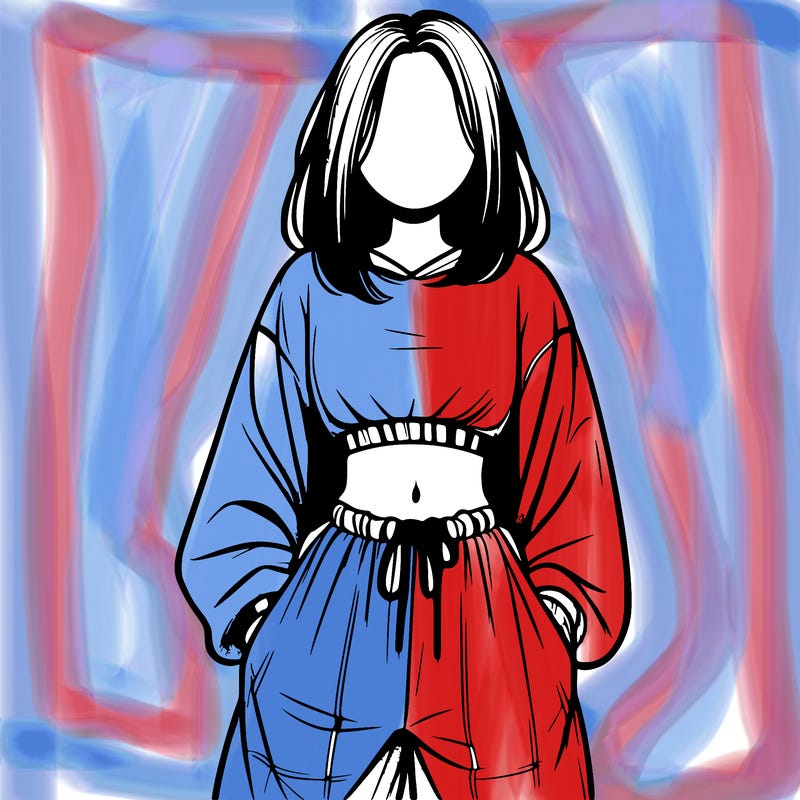 realistic girl faceless with baggy pants and a crop top