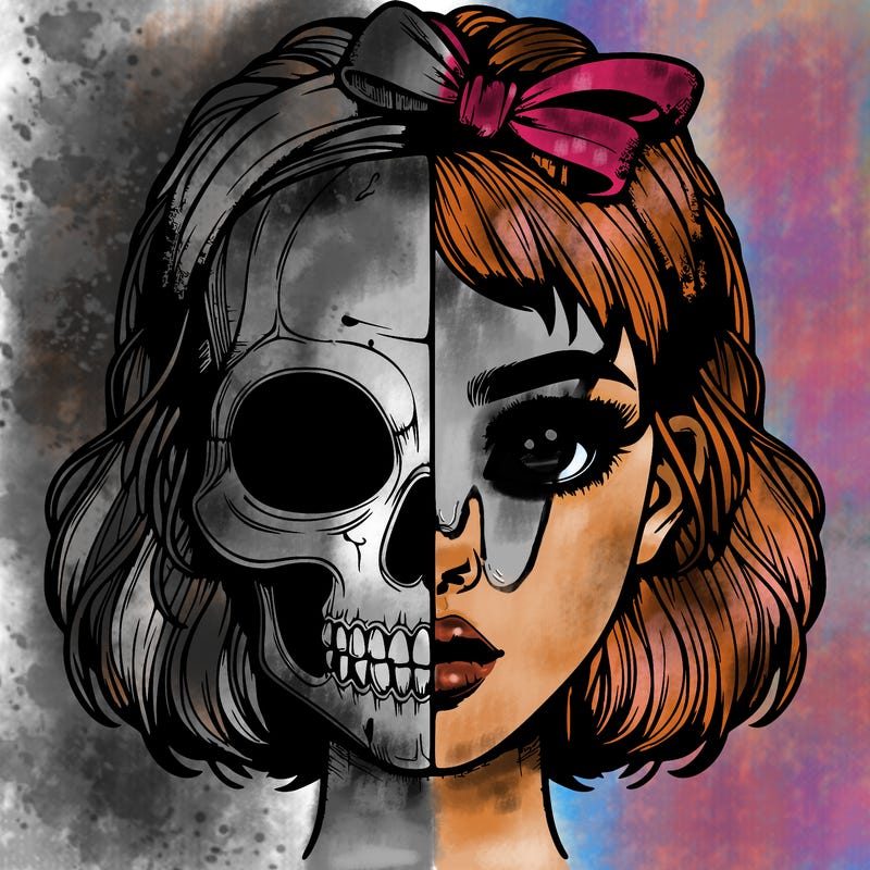 realistic girl with half skull mask