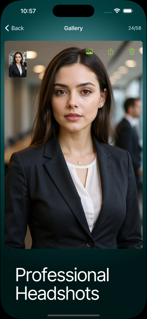 BetterPics Studio Photoshoot - A professional AI generated business headshot of a woman in a black blazer and white shirt