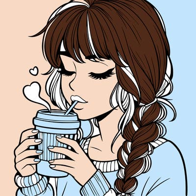 realistic girl drinking coffee