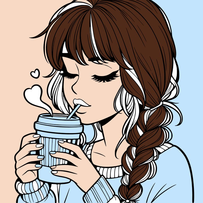 realistic girl drinking coffee