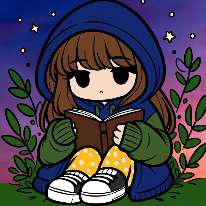 girl in oversized hoodie reading a book