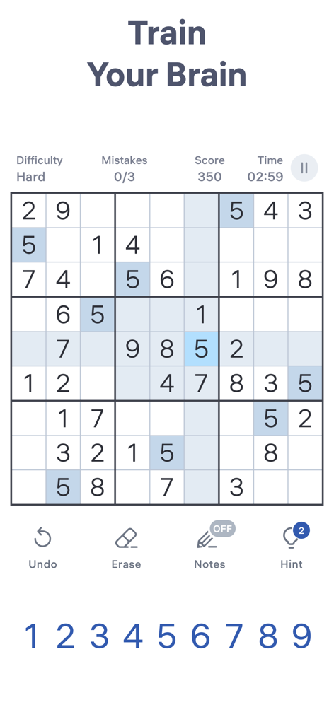 Interfaz de juego de tablero de puzzle de Sudoku con el texto Entrena tu Cerebro