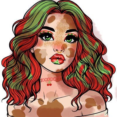 realistic girl with wavy hair and lips