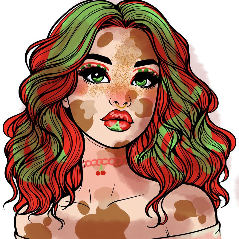 realistic girl with wavy hair and lips
