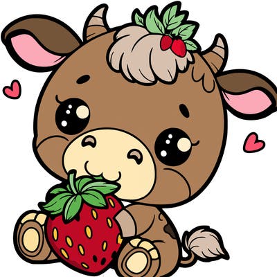 cute baby cow with strawberry horns