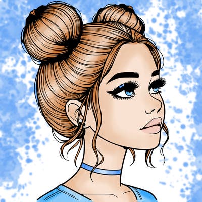 realistic girl with buns on the top of her head