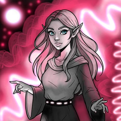 realistic beautiful elven sorceress from the waist up long hair facing forward big eyes simple robe