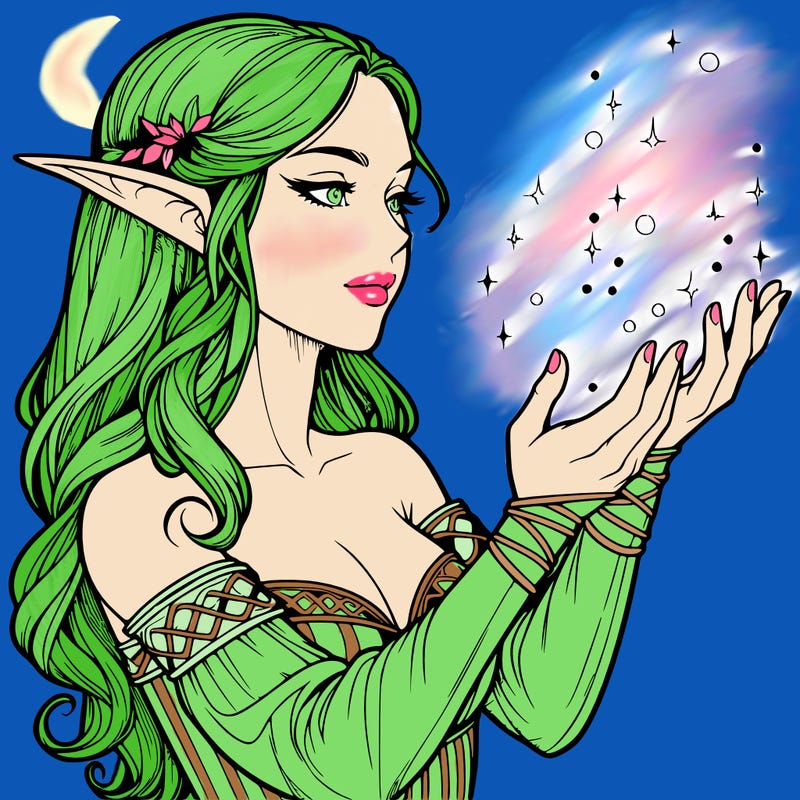 realistic elf girl doing magic