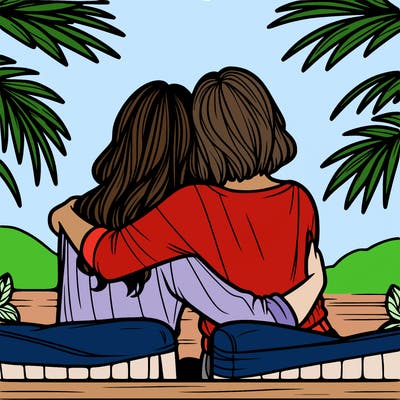 best friends hugging view from behind