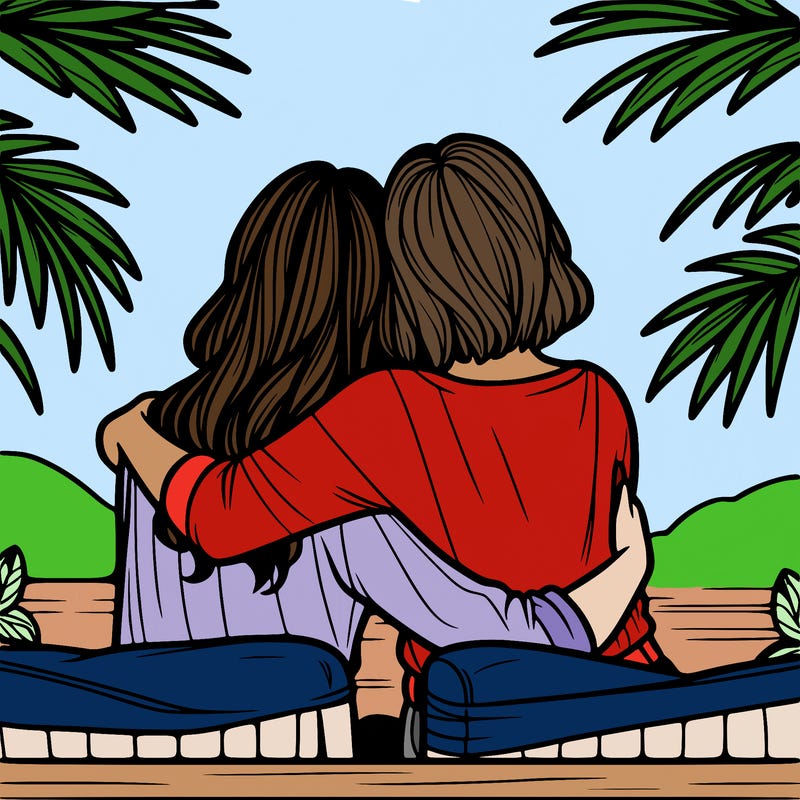 best friends hugging view from behind