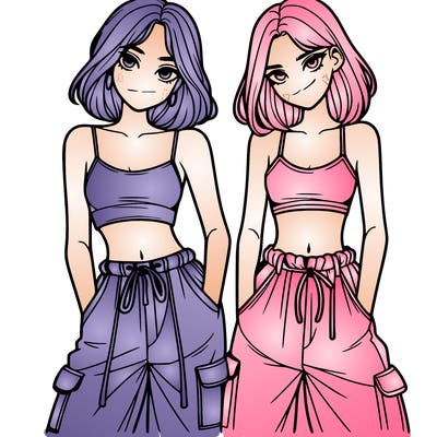 two girls with crop top with baggy pants