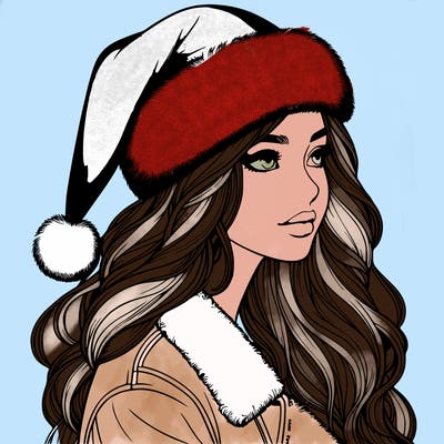 realistic girl in santa hat