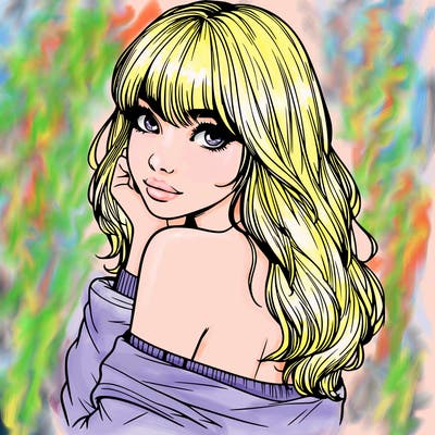 realistic girl with bangs looking over her shoulder