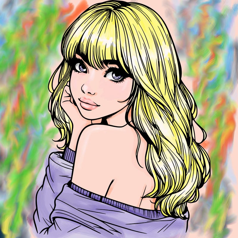 realistic girl with bangs looking over her shoulder