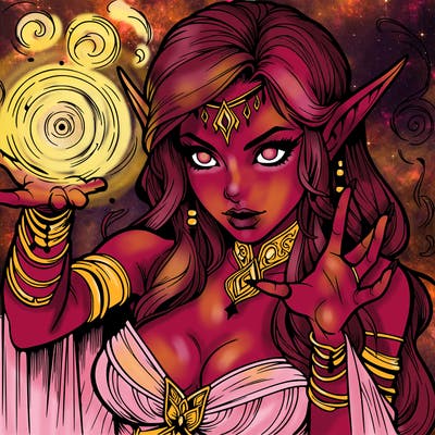 realistic scary beautiful elf sorceress casting spell