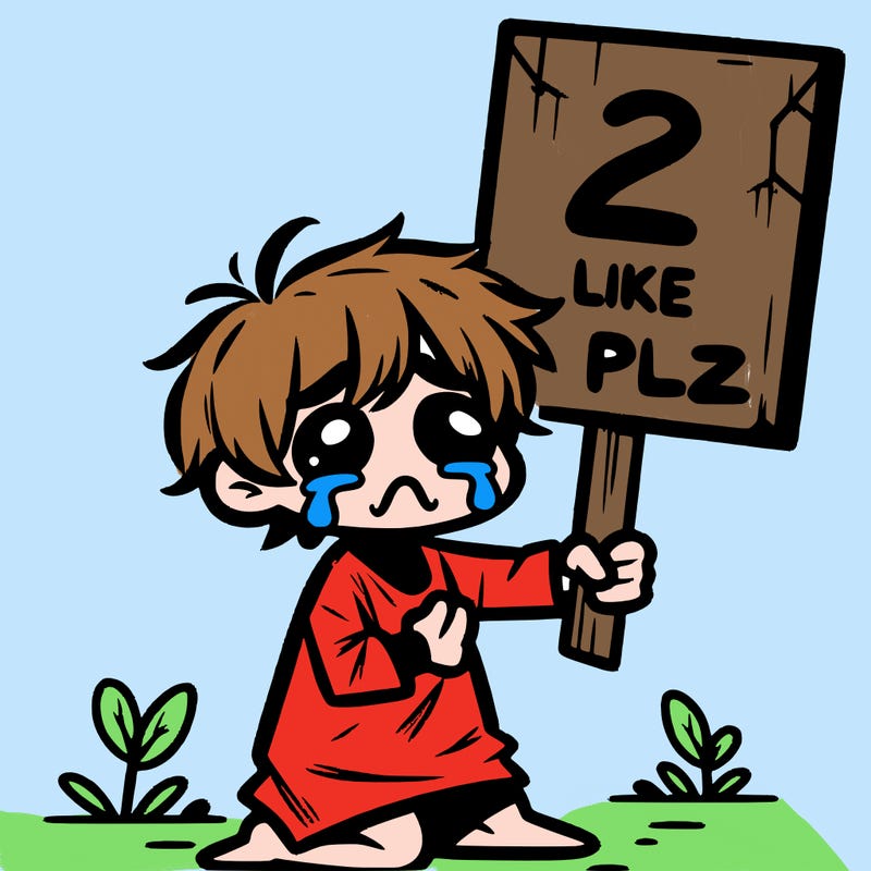 small poor toddler crying with sign that says 2 like plz