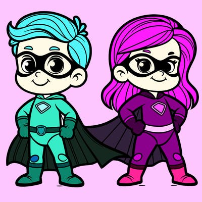 2 superheroes one is a boy of 5 and one is a girl 3 years