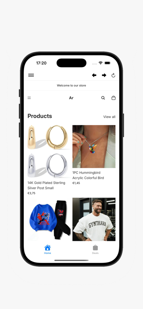Interface mobile de l'application Coach Outlet Store affichant une variété de produits, y compris des bijoux et des vêtements.