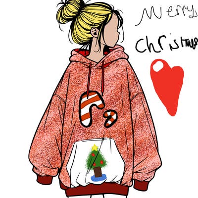 realistic girl with a oversized sweatshirt on and a bun
