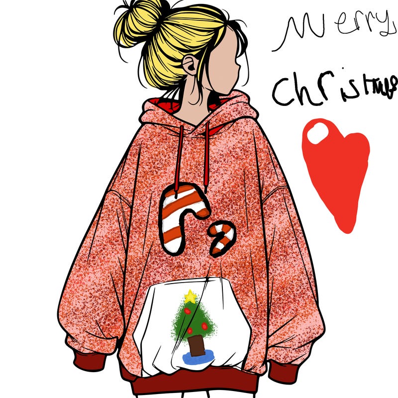 realistic girl with a oversized sweatshirt on and a bun