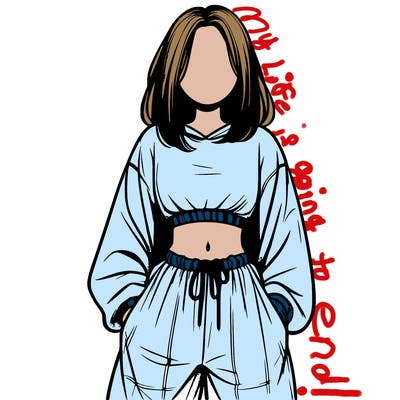 realistic girl faceless with baggy pants and a crop top