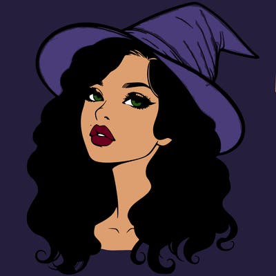 realistic witch girl with wavy hair and lips