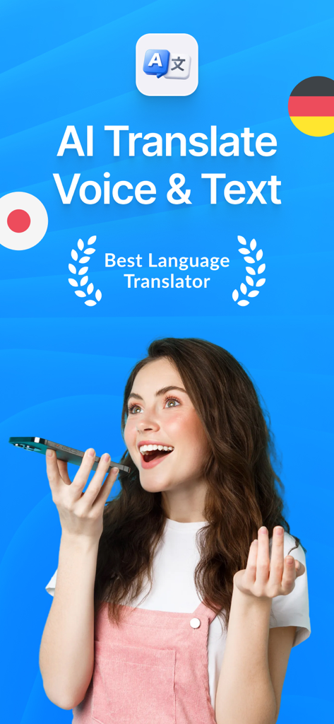 Una donna che parla al suo smartphone usando l'app Traduttore AI per la traduzione vocale e testuale