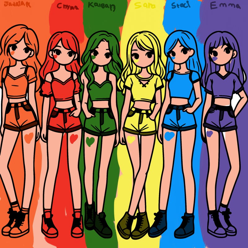 a group of girls wearing crop tops and shorts