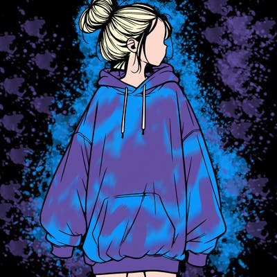 realistic girl with a oversized sweatshirt on and a bun