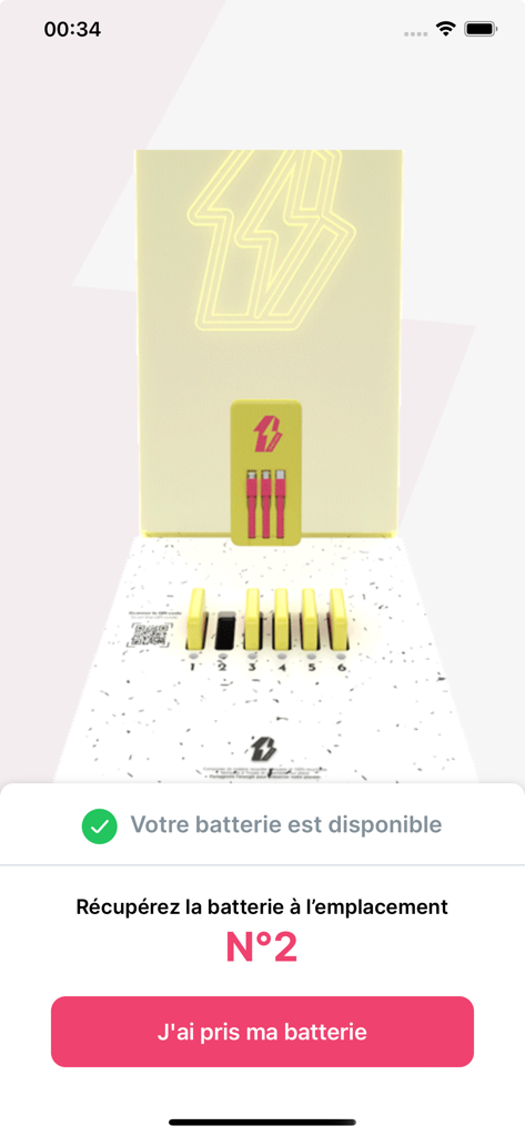 OneFlash - OneFlash app interface showing a power bank available for pickup at a station slot